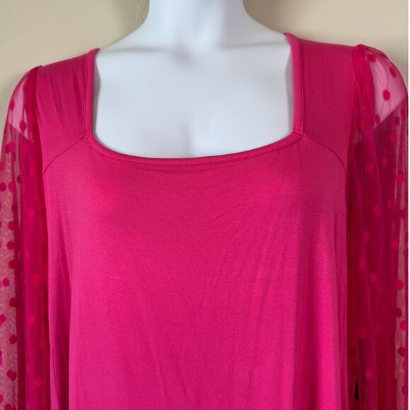 Torrid Fuchsia Pink Square Neck Blouse Sz 3X Mesh Polka Dot Sheer Sleeve Top NWT - Picture 3 of 12
